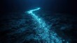 © Ulul Albab LM Putra - Glowing digital path across dark ocean surface, futuristic data flow concept, blue light trail representing connectivity, network and information transmission