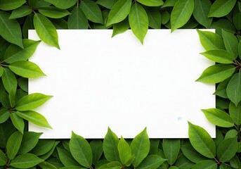 Poster - White rectangular paper framed by lush green leaves creating a natural border for text or design