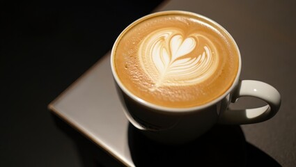 Poster - A cup of coffee with latte art on the surface.