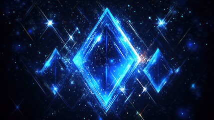 Poster - Glowing blue diamonds with sparkles adorn a dark cosmic background with blurred spots
