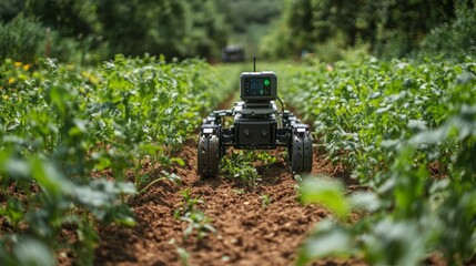 Poster - AI-powered robotic weeder identifying and removing unwanted plants among crops, enhancing yield without chemicals