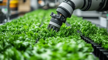 Poster - Autonomous robot gently harvesting leafy greens, ensuring minimal damage and maximum freshness.
