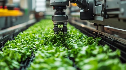 Poster - Autonomous robot gently harvesting leafy greens, ensuring minimal damage and maximum freshness.