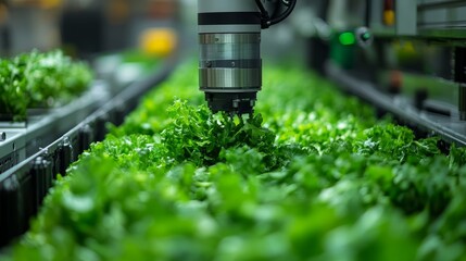 Poster - Autonomous robot gently harvesting leafy greens, ensuring minimal damage and maximum freshness.