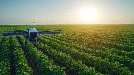 Poster - Smart farm integrating renewable energy sources with autonomous farming equipment, highlighting eco-friendly agricultural innovations