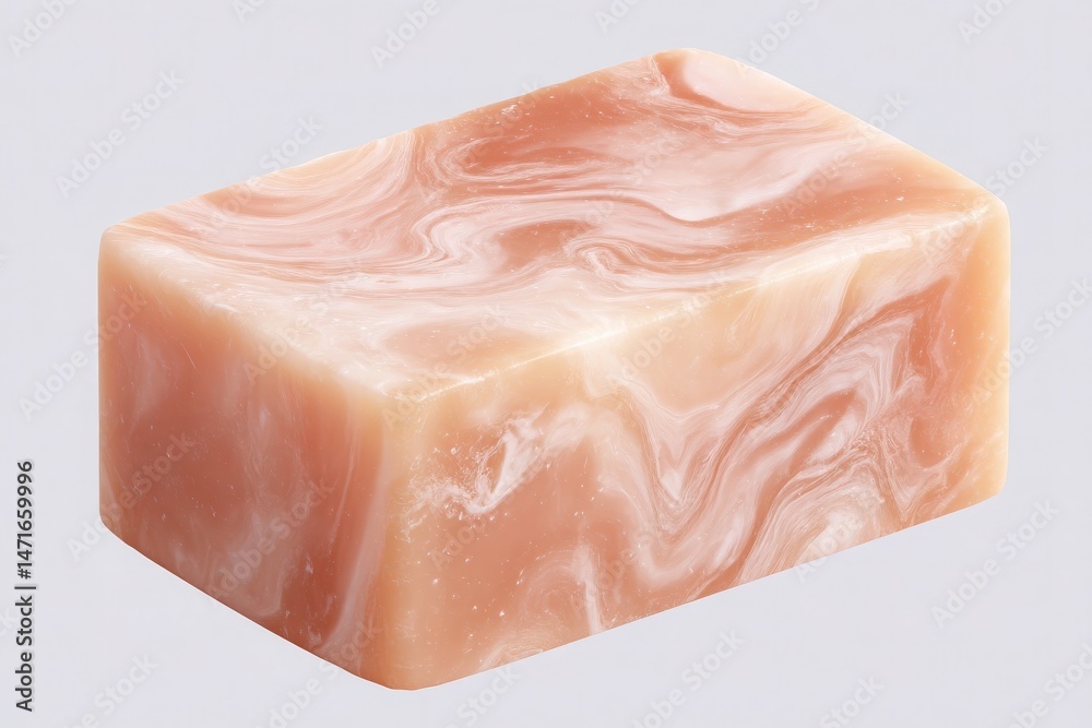A beautifully crafted soap bar features a marbled pattern in shades of pink and cream. Its smooth texture and unique design enhance the luxury of daily bathing rituals.