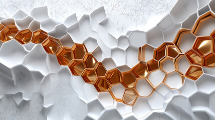 Poster - Abstract honeycomb pattern with golden accents on white geometric surface modern design texture