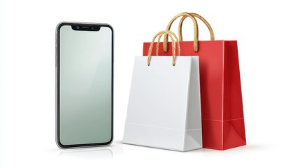 Poster - Shopping bags and a smartphone displayed together, symbolizing modern retail and consumerism.