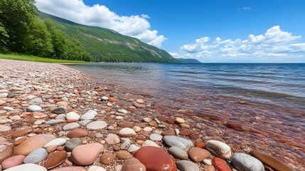stunning pebble beach lake shore summer landscape