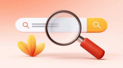 Poster - A magnifying glass over a search bar with decorative elements, symbolizing online searching and exploration.