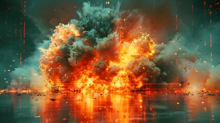 Poster - Footage playback with error glitch at moment of explosion, digital forensic tone, Cinematic Scene