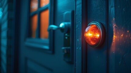 Aufkleber - Security light reflecting off new emergency door handle, macro tension, Cinematic Scene