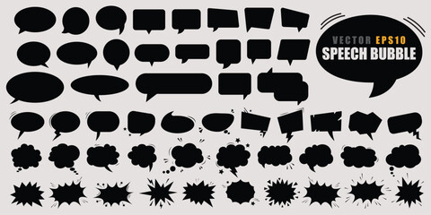 Poster - Speech bubble set vector EPS black silhouette comic style various shapes blank isolated collection creative design element expressive communication fun editable playful cartoon retro graphic