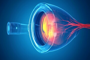 Poster - 3D diagram of the human eye, focusing on its anatomy like the retina, cornea, lens, and optic nerve for vision processing 