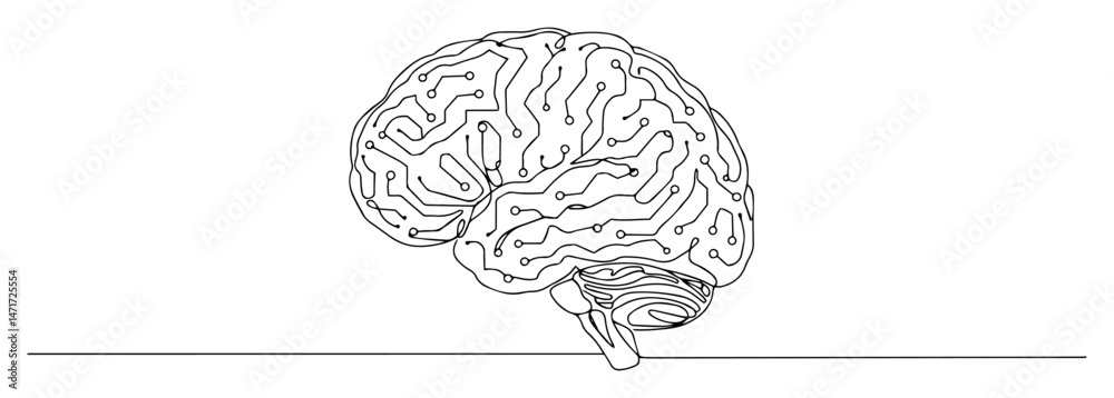 human brain side view line art vector Stock Vector | Adobe Stock