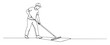 © Luka - man leveling concrete floor using screed tool, black and white line vector