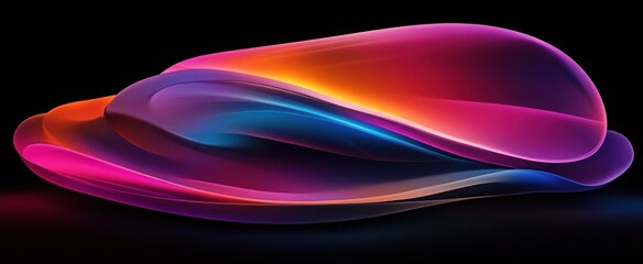 Poster - Abstract design featuring colorful, curved layers in pink, orange, and blue on black