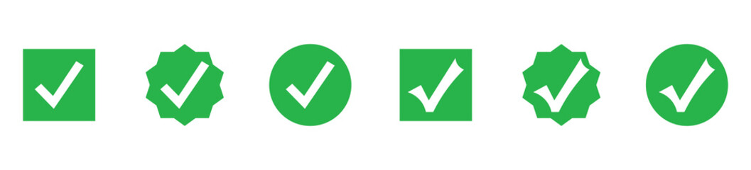 Fototapete - Green check mark icon. Check mark vector icon. Tick mark with checkbox icon. green checkmark sign for app, ui, website. vector illustration