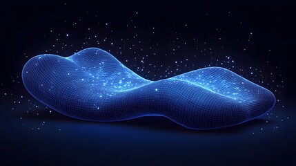 Poster - Futuristic blue wireframe terrain glows against a dark, star-filled backdrop. Its undulating mesh creates a technological and cosmic feel, perfect for modern designs. Abstract dark blue wireframe