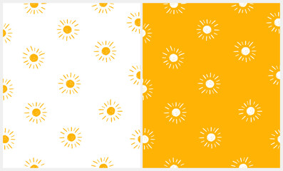 Wall Mural - cute childish seamless vector patterns with hand drawn sun on a white and yellow background. infanti