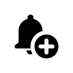Poster - Black notification bell with a plus sign inside a circle indicating add new alert and reminder feature