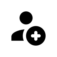 Poster - Black silhouette of a person icon with a plus sign inside a circle on a white background design element