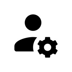 Poster - Silhouette of a person icon with a gear symbol representing settings or user preferences management tool