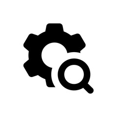 Poster - Gear icon with a magnifying glass overlay representing settings search and configuration options for applications