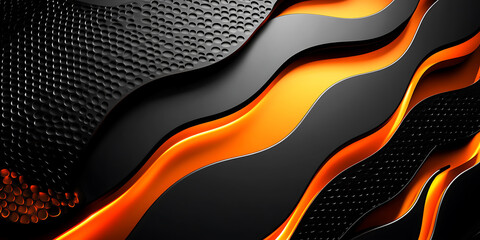 Poster - abstract metallic background featuring smooth black curves and vibrant orange accents creating a mod