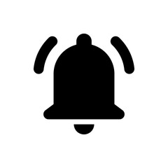 Poster - Illustration of a black bell with curved lines suggesting ringing or notification on a white background