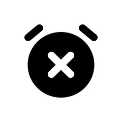 Poster - Black alarm clock with white x symbol and two rounded rectangle bells indicating silent mode or alarm off state