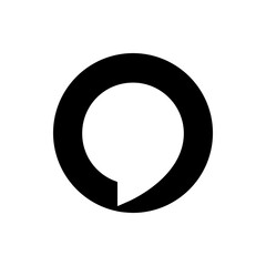 Poster - Black circle with a speech bubble shape cut out of it creating a minimalist design on a white background