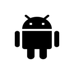 Poster - Black android logo with rounded edges and square eyes standing on a white background in simple style