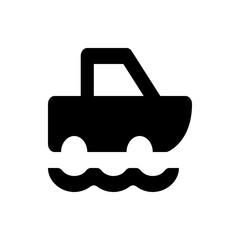 Poster - illustration of a black amphibious vehicle with wheels on water waves in a simple flat design style