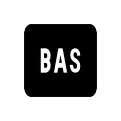 Poster - Black rectangle with rounded corners containing the white letters bas in a simple sans serif typeface