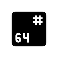 Poster - Illustration of a black rounded square with the number sixty four and a plus sign in white color