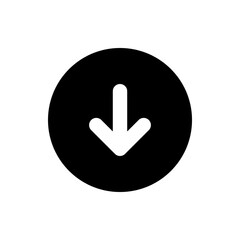 Poster - White down arrow centered within a solid black circle providing clear directional indication and visual cue usage