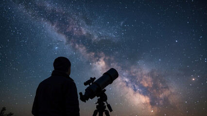 Wall Mural - Stargazer observing Milky Way