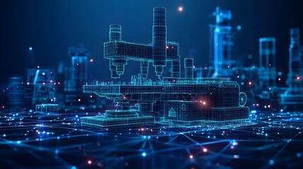 Aufkleber - Futuristic wireframe structures glow in blue and teal, representing advanced technology and interconnected systems, ideal for illustrating digital concepts. Abstract dark blue wireframe