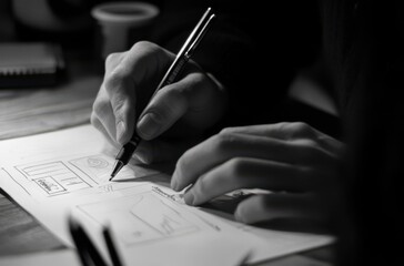 Designer sketching wireframes for mobile app