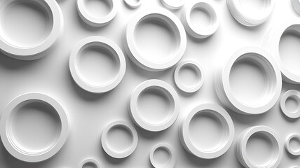 Poster - Abstract monochromatic background with white three dimensional circle shapes creating depth and texture,minimalist modern design for presentation and creative projects
