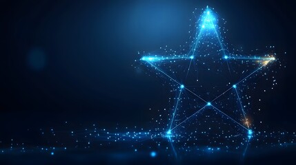 Aufkleber - A luminous blue star, a network of points and lines, radiates on a dark backdrop. Orange accents hint at change. Digital design suggests connectivity. Abstract dark blue wireframe