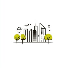 Aufkleber - Cityscape illustration urban skyline, trees, birds