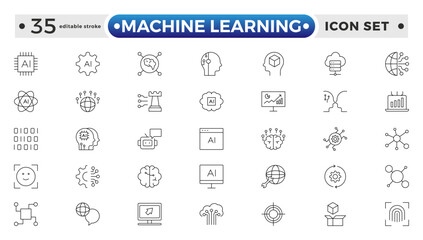 Fototapete - Machine Learning outline icon. AI technology icons for web and mobile app. Machine learning, digital AI technology, algorithm, smart robotic, cloud computing network. Editable stroke outline icon.
