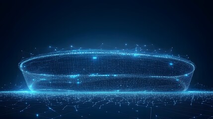 Aufkleber - A luminous, intricate network glows against a dark blue canvas, representing data flows and digital connections. The web of light evokes complexity. Abstract dark blue wireframe.