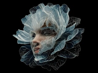 Poster - Abstract portrait of a face within a floral design.