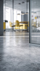Poster - Grey floor texture, blurred office background showcasing modern workspace, ideal for business presentations or product displays, clean and minimalist design