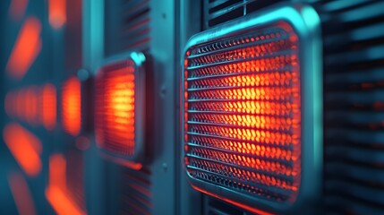 Aufkleber - Vent grill glowing with newly installed airflow sensors, cold and efficient, modern industrial calm, Cinematic Scene