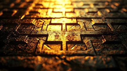 Leinwandbilder - Rebuilt floor grating reflecting golden hour light, simple strength, structural balance, Cinematic Scene