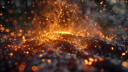 Poster - Welding sparks reflecting off fire-resistant tarp, controlled energy, glowing process shot, Cinematic Scene